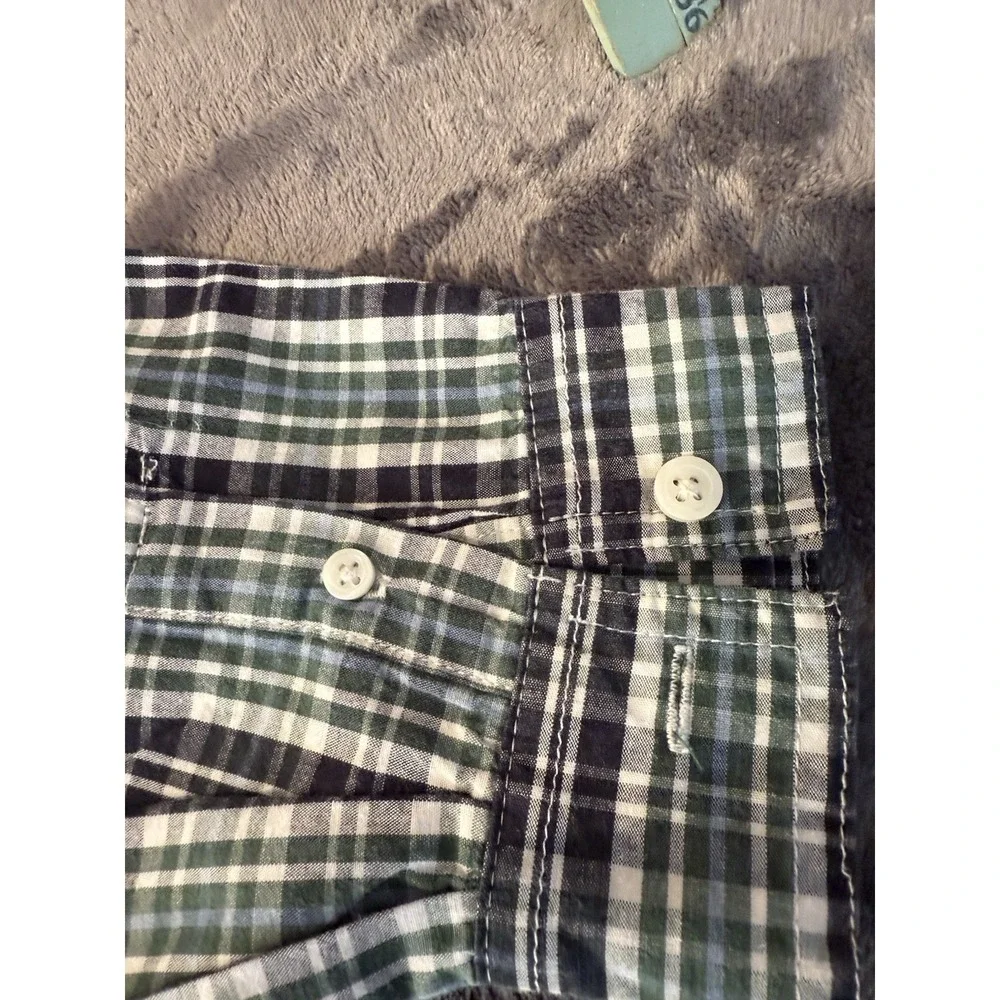 Gymboree Boys M 7/8‎ Shirt Green Plaid collared Button Up Woven Cotton Preppy